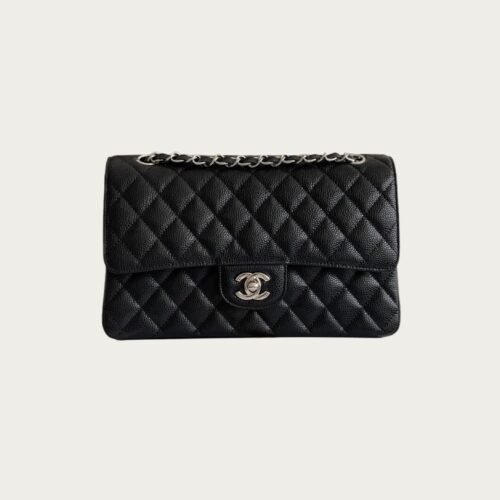 香奈儿CF 鱼子酱 黑色银扣 Chanel CF Classic 11.12 Handbag Grained Calfskin Silver buckle