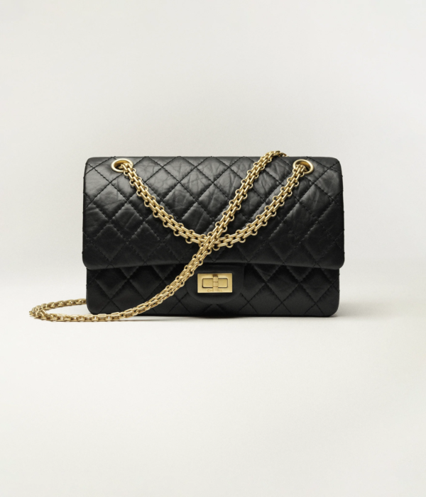 CHANEL 2.55 HANDBAG MEDIUM QUILTED CALFSKIN BLACK