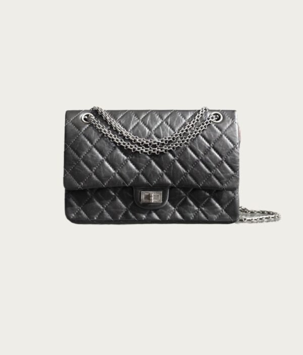 CHANEL 2.55 HANDBAG MEDIUM QUILTED CALFSKIN BLACK