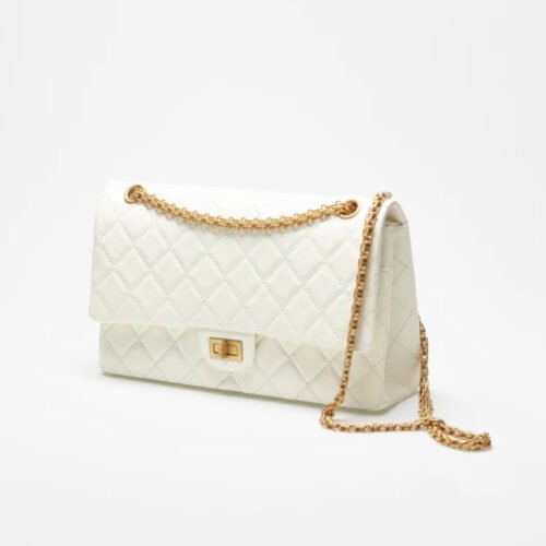 CHANEL 2.55 HANDBAG MEDIUM QUILTED CALFSKIN WHITE