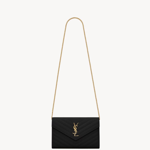 ysl 信封包 金扣 (1) YSL CLASSIC CASSANDRE CHAIN WALLET IN GRAIN DE POUDRE LEATHER
