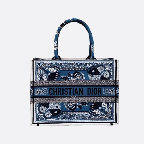 Medium Dior Book Tote Bag Floral Butterfly Pattern