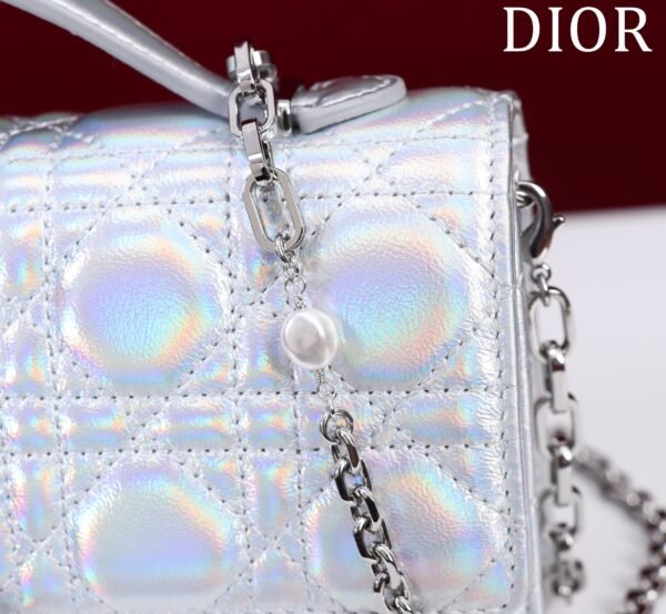DIOR Lady Clutch Metallic Silver Cannage Crossbody Bag