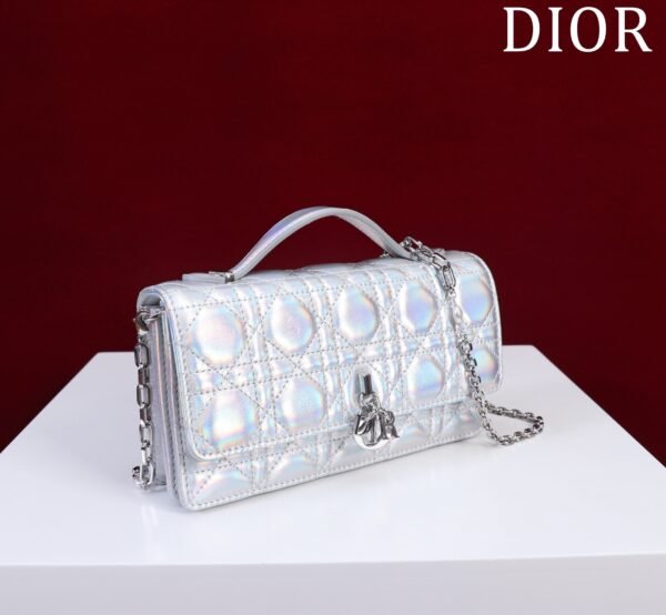 DIOR Lady Clutch Metallic Silver Cannage Crossbody Bag