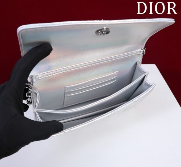 DIOR Lady Clutch Metallic Silver Cannage Crossbody Bag