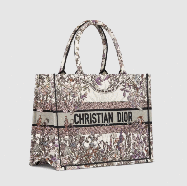 Dior Book Medium Tote Bag Heliotrope Embroidery