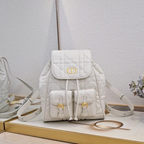 Medium Dior Caro Backpack White