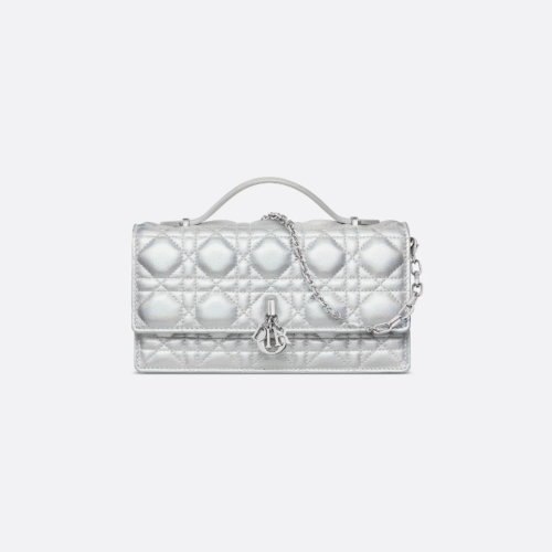 DIOR Lady Clutch Metallic Silver Cannage Crossbody Bag