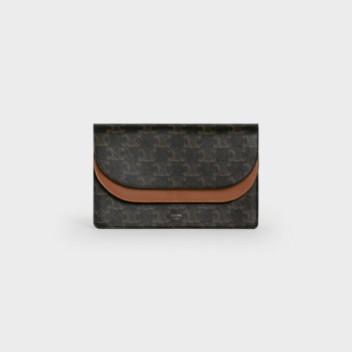 Celine Wallet on strap in Triomphe Canvas and Smooth Lambskin
