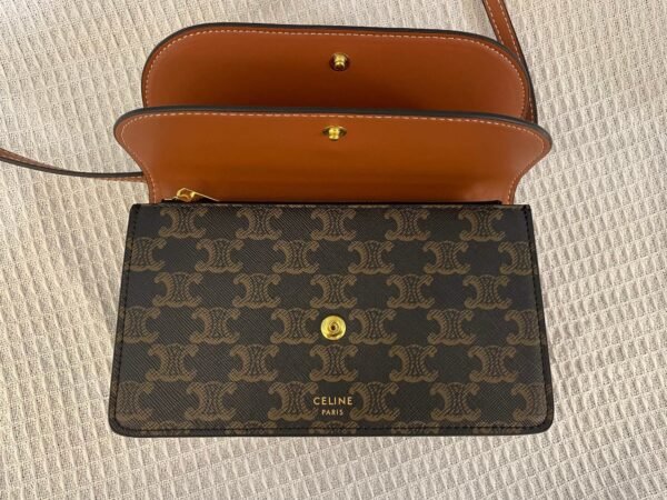 Celine Wallet on strap in Triomphe Canvas and Smooth Lambskin