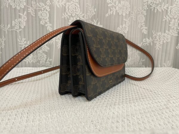 Celine Wallet on strap in Triomphe Canvas and Smooth Lambskin