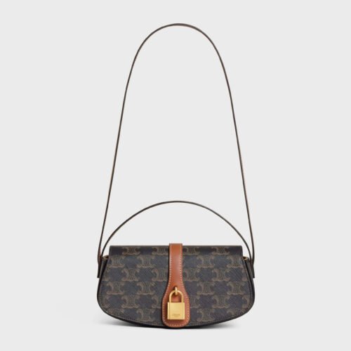 CELINE CLUTCH ON STRAP TABOU IN TRIOMPHE CANVAS AND CALFSKIN - TAN