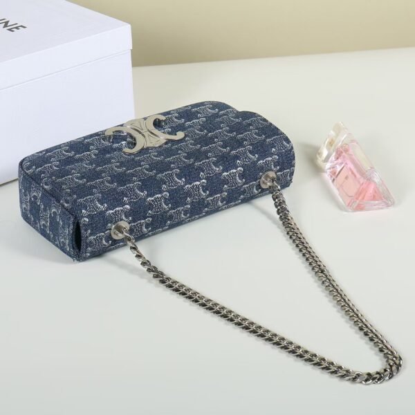 CHAIN SHOULDER BAG CLAUDE in DENIM WITH TRIOMPHE ALL-OVER