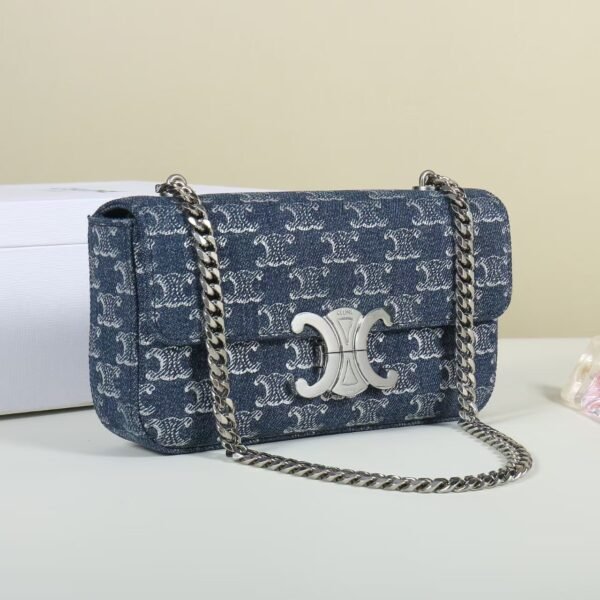CHAIN SHOULDER BAG CLAUDE in DENIM WITH TRIOMPHE ALL-OVER