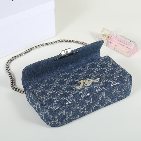 CHAIN SHOULDER BAG CLAUDE in DENIM WITH TRIOMPHE ALL-OVER