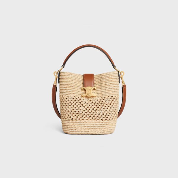 CELINE SMALL LOUISE BUCKET IN RAFFIA AND CALFSKIN