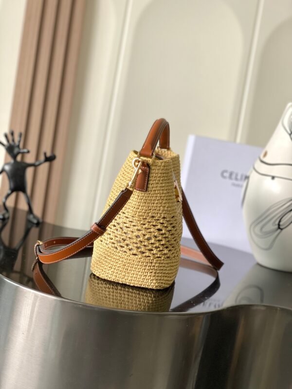 CELINE SMALL LOUISE BUCKET IN RAFFIA AND CALFSKIN