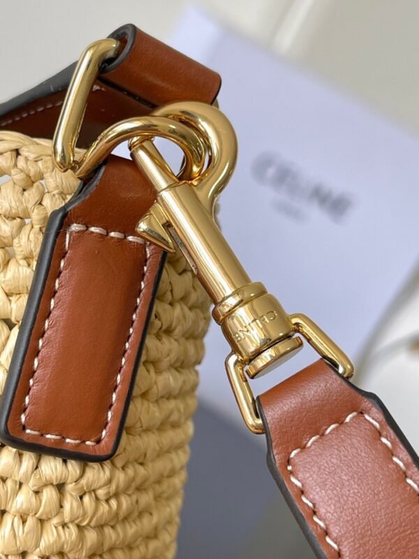 CELINE SMALL LOUISE BUCKET IN RAFFIA AND CALFSKIN