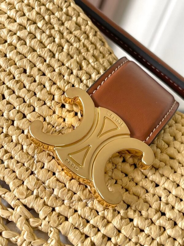 CELINE SMALL LOUISE BUCKET IN RAFFIA AND CALFSKIN