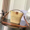 CELINE SMALL LOUISE BUCKET IN RAFFIA AND CALFSKIN
