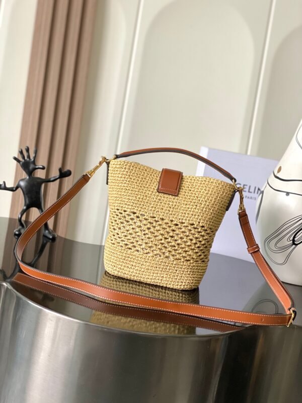 CELINE SMALL LOUISE BUCKET IN RAFFIA AND CALFSKIN
