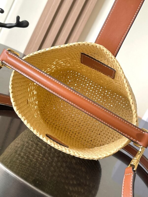 CELINE SMALL LOUISE BUCKET IN RAFFIA AND CALFSKIN