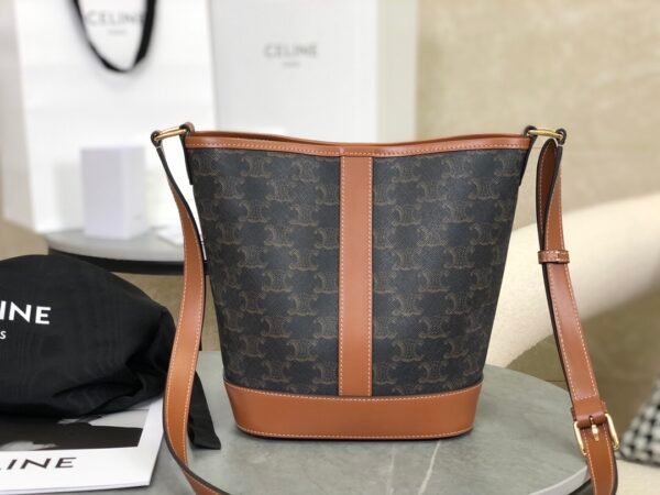 CELINE Small Bucket IN Triomphe Canvas and calfskin