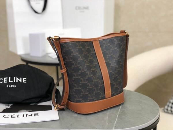 CELINE Small Bucket IN Triomphe Canvas and calfskin