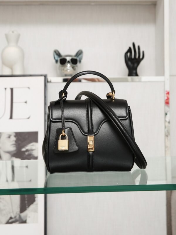 CELINE MINI 16 IN SATINATED CALFSKIN BLACK