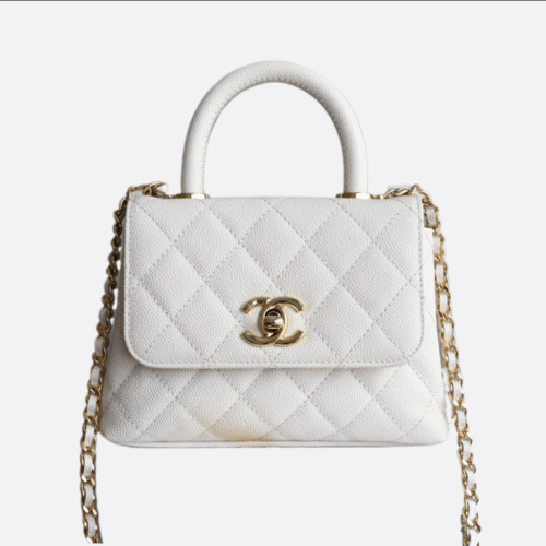 CHANEL 24K Coco Handle Mini Matelasse 2way Shoulder Bag AP4244 White