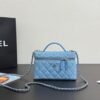 CHANEL 25C zippered silver buckle washed denim shoulder crossbody tote bag blue