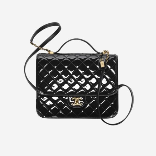 Chanel 22K Large Backpack Patent Calfskin & Gold Metal Black