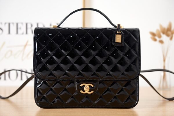 Chanel 22K Large Backpack Patent Calfskin & Gold Metal Black