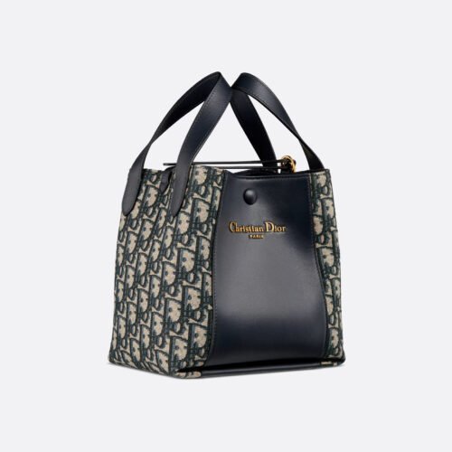 Small Signature Bucket Bag Blue Dior Oblique Jacquard