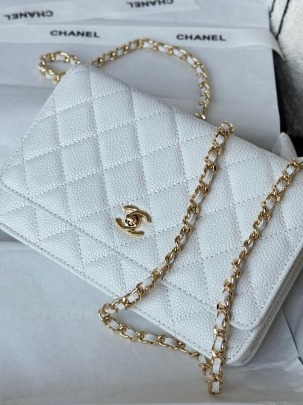 Chanel Chanel Classic Quilted WOC Wallet Crossbody Bag White in Leather Grained cowhide