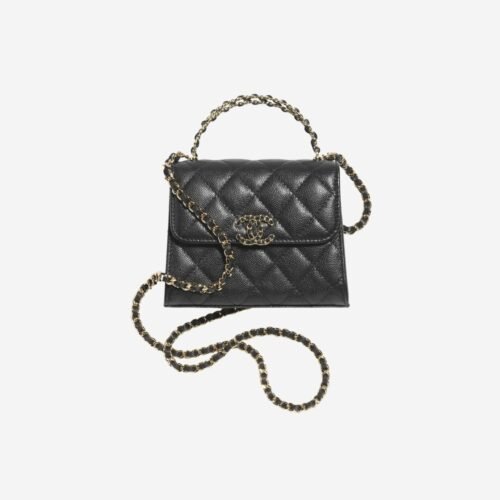 Chanel Chain Mini Bag Grained Shiny Calfskin & Gold Metal Black