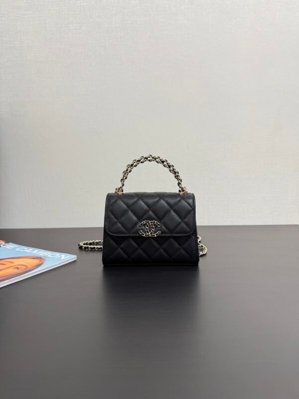 Chanel Chain Mini Bag Grained Shiny Calfskin & Gold Metal Black