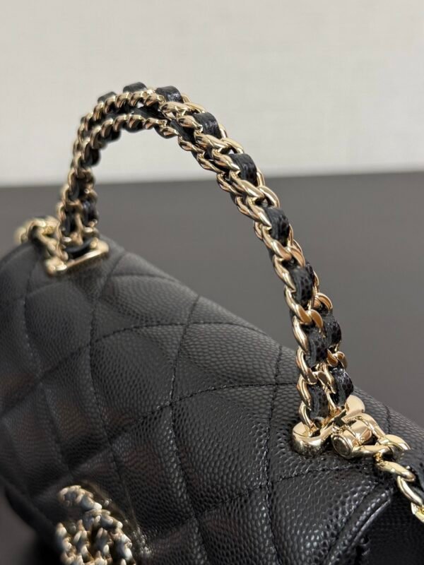 Chanel Chain Mini Bag Grained Shiny Calfskin & Gold Metal Black