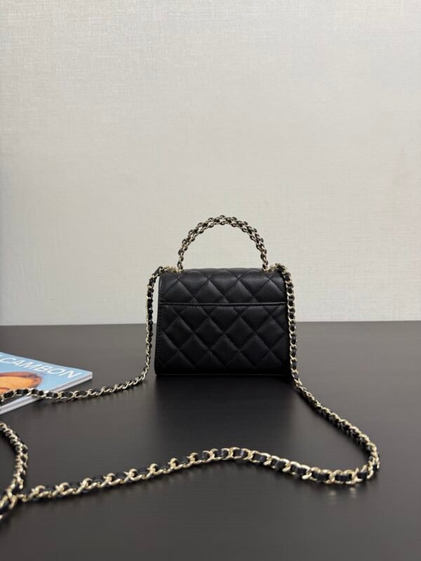 Chanel Chain Mini Bag Grained Shiny Calfskin & Gold Metal Black