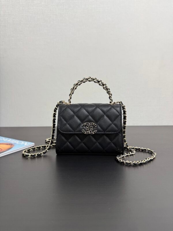 Chanel Chain Mini Bag Grained Shiny Calfskin & Gold Metal Black
