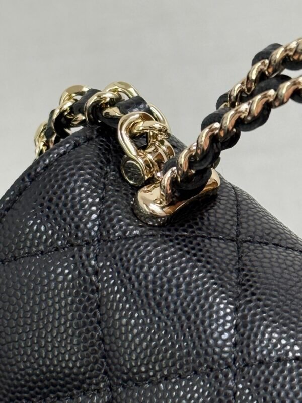 Chanel Chain Mini Bag Grained Shiny Calfskin & Gold Metal Black