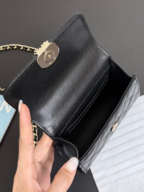 Chanel Chain Mini Bag Grained Shiny Calfskin & Gold Metal Black