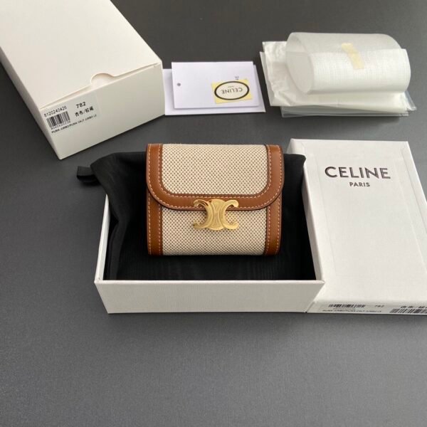 SMALL FLAP WALLET TRIOMPHE IN TEXTILE AND CALFSKIN