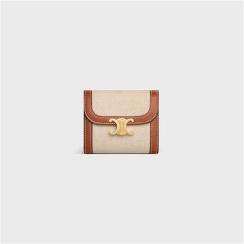 SMALL FLAP WALLET TRIOMPHE IN TEXTILE AND CALFSKIN