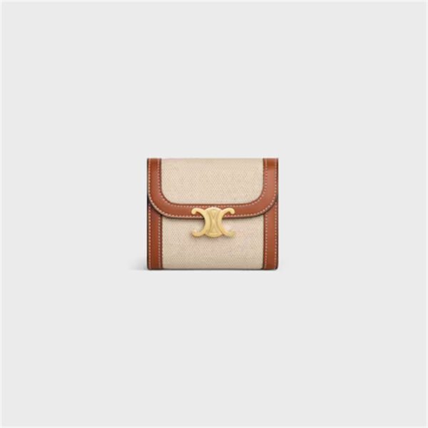 SMALL FLAP WALLET TRIOMPHE IN TEXTILE AND CALFSKIN