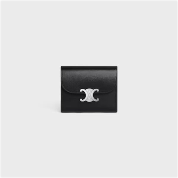 SMALL FLAP WALLET TRIOMPHE IN SHINY CALFSKIN