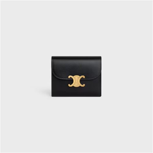 SMALL FLAP WALLET TRIOMPHE IN SHINY CALFSKIN