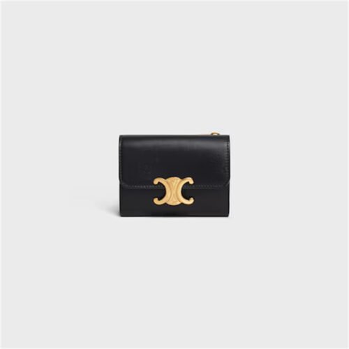 COMPACT WALLET WITH COIN TRIOMPHE IN SHINY CALFSKIN