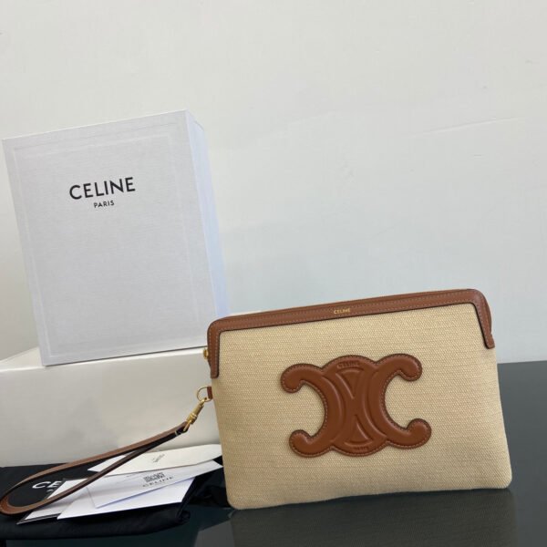 SMALL POUCH WITH STRAP CUIR TRIOMPHE IN TEXTILE AND CALFSKIN