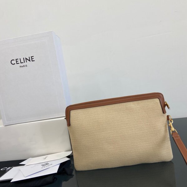 SMALL POUCH WITH STRAP CUIR TRIOMPHE IN TEXTILE AND CALFSKIN